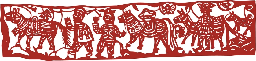 中国风中式传统喜庆民俗人物动物窗花剪纸插画边框AI矢量PNG素材【1266】